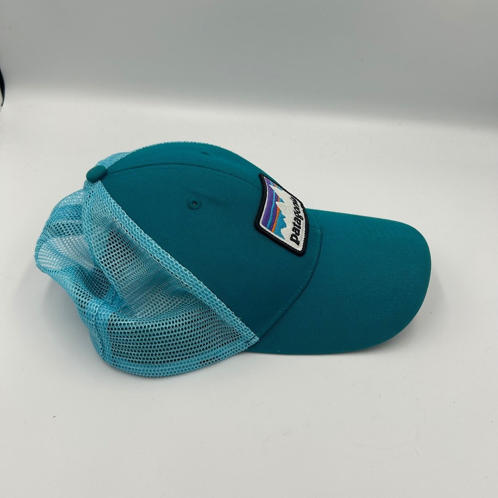 Patagonia Trucker Hat Unisex OS Teal Blue Fitz Roy Mountain Snapback Mesh Cap - Picture 3 of 6